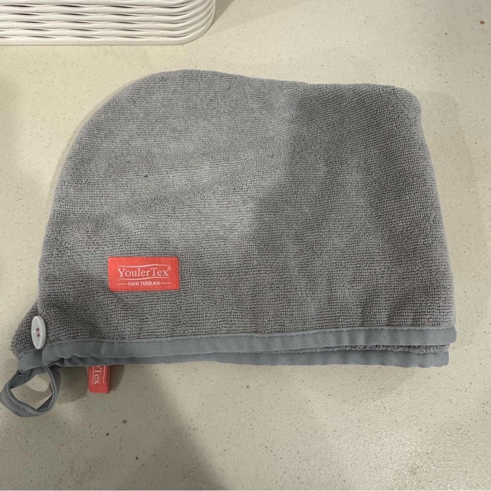 YoulerTex Hair Towel Wrap - Gray Microfiber Quick Dry Hair Turban w/ Button Loop